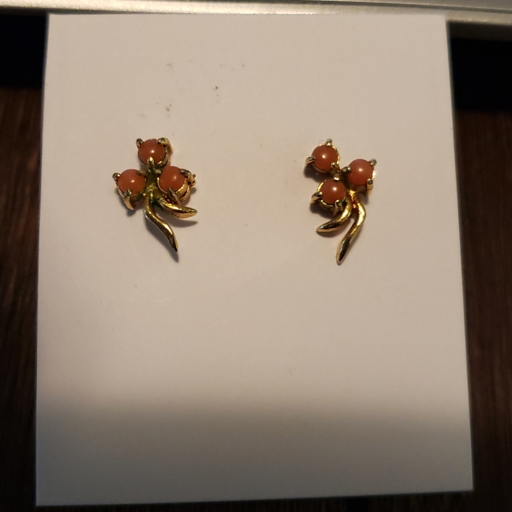Coral and Gold Earrings.
